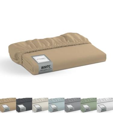 Imagem de Econest living Lençol com elástico 100% algodão egípcio Cal-King apenas 800 fios de algodão Cal-King, macio, durável, refrescante, bolso profundo de 40,6 cm, qualidade de hotel de luxo, bege