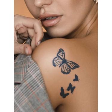 Imagem de 4 peças de adesivos de tatuagem de suco de ervas, simples, multiformas, borboleta, todos os dias, presente de festa, tatuagens, minimalistas, braço, perna, pulso, costas, corpo, impermeável, adesivo