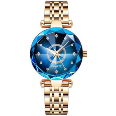 Imagem de Afcrho Relógios femininos ouro rosa inoxidável senhoras luxo diamante vestido negócios azul cristal (1, 2, 3 peças), Azul, 1. Relógio feminino apenas