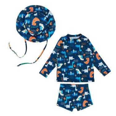 Imagem de Conjunto Menino Blusa Sunga Forrada + Chapéu Proteção Solar - Fofotinh