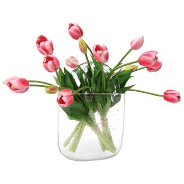 Imagem de BUZFOWU Flores de tulipas de látex artificial, 15 peças de toque real para decoração de casa, jardim, casamento, festa e festival, arranjos de flores faça você mesmo, rosa vermelha