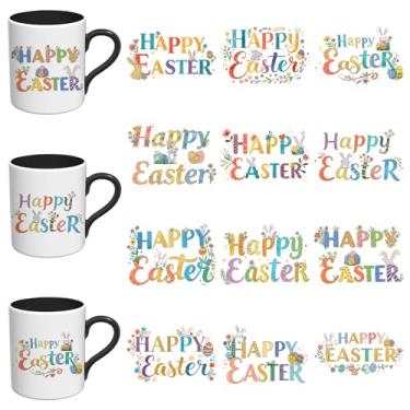 Imagem de Elewins 12 peças de papel de transferência UV DTF com citações de coelhinho da Páscoa UV DTF adequado para canecas, computadores, mesas e cadeiras, etc. Para criatividade DIY, envoltório de copo UV