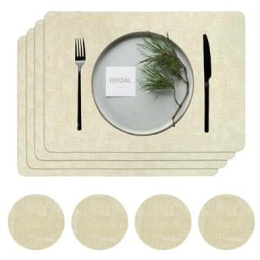 Imagem de QSYZAIL Jogo americano conjunto de 4 com porta-copos, tapetes de mesa de vinil de couro sintético para cozinha e festa ao ar livre