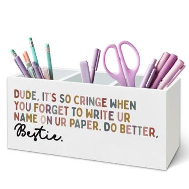 Imagem de TWRVI Porta-canetas engraçadas Boho para sala de aula, decoração de sala de aula, presente de madeira, para quarto de crianças, meninos, quarto, sala de jogos, acessórios de mesa