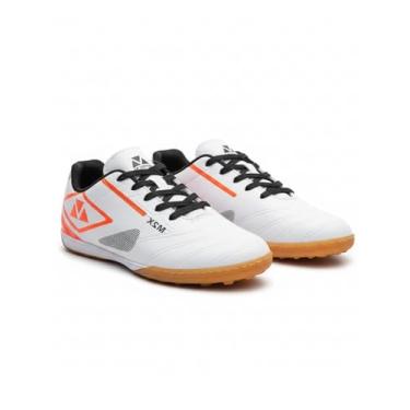 Imagem de Chuteira Futsal Tênis Salão Quadra Adulto Costurada Resistente Original (Branco-Laranja, BR, Adulto, Numérico, 39)