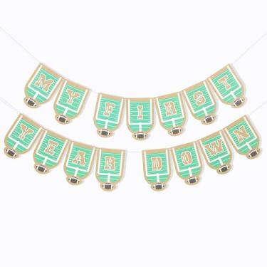 Imagem de Faixa de futebol de primeiro ano - decorações de 1º aniversário de rúgbi, faixa de aniversário de ano novato, guirlanda esportiva de um ano, suprimentos de festa com tema de primeiro futebol