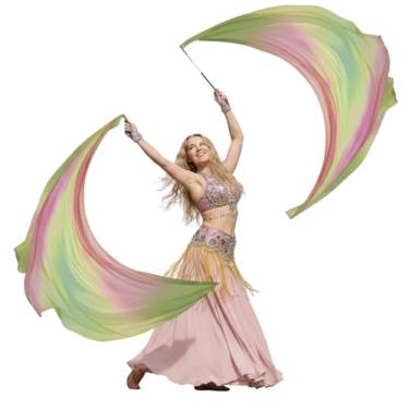 Imagem de AMAZEABLES Conjuntos de véu colorido de dança do ventre Poi cachecol Poi Streamer com bolas de seda Poi para adereços de palco (névoa tropical)