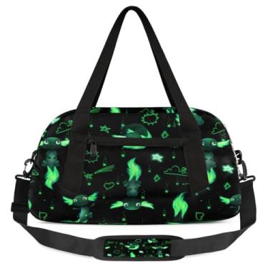 Imagem de Bolsa de viagem de academia para meninos – Bolsa infantil de fim de semana com bolso frontal com zíper para prática escolar, bolsas de mão para adolescentes, Axolote verde, Desenho animado