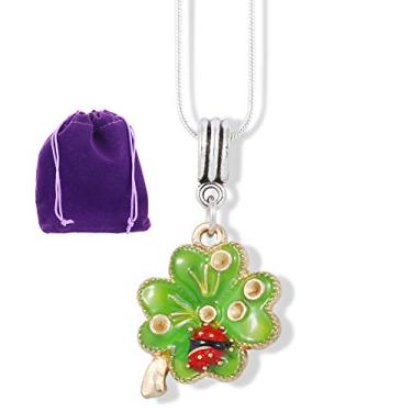 Imagem de Colar de trevo de quatro folhas | Pingente de folha de trevo com joaninha para um colar extra de boa sorte para mulheres e homens um ótimo colar de trevo verde e joaninha em um colar de sorte para homens e mulheres