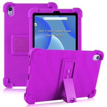 Imagem de ATOOZ Capa infantil para tablet Walmart Onn de 7 polegadas 2024 (modelo: 100135924), capa de silicone macio geração 4 com suporte (roxa)