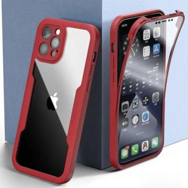 Imagem de Capa transparente 360 graus à prova de choque para iPhone 15, 13, 12, 14, 11 Pro Max, X, XS, XR, 7, 8, 6, 6S Plus, proteção total para lente da câmera, vermelha, para iPhone 14