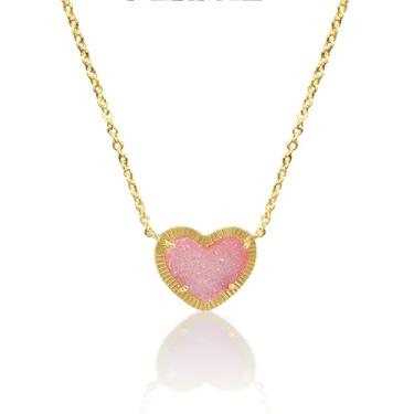 Imagem de DERDALN Colar de pedra preciosa rosa criada com pingente de coração para mãe, filha, namorada, joia significativa, presente, One Size, Metal, Zircão