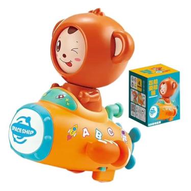 Imagem de Shakven Brinquedo de passeio de macaco, brinquedo de macaco elétrico | Brinquedo iluminado de nave espacial de condução de animais | Brinquedo para bebês de animais que mudam de rosto com luzes e sons