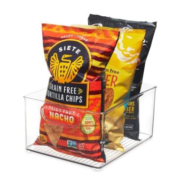 Imagem de iDesign Caixa extra grande de plástico reciclado com alças integradas fáceis de segurar para cozinha, geladeira, freezer, despensa e organização de armários, coleção Linus, 25,4 x 20,3 x 5