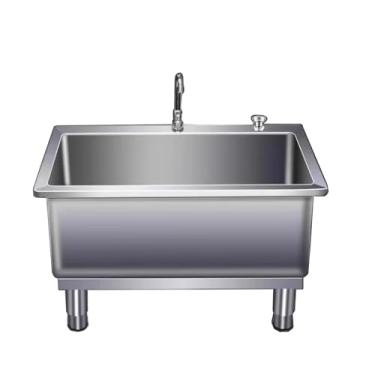 Imagem de TRGCJGH Pia de esfregão de chão comercial, pia de esfregão com drenagem para garagens comerciais de cozinha, lavatório de balde de esfregão utilitário (100 cm/39,3 pol.)