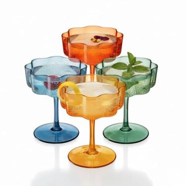 Imagem de Khen Copos de Plástico Tritan Coupe Tritan com Flor Acrílica à Prova de Estilhaçamento, Vintage Art Déco Martini, Champanhe e Coquetel | Conjunto de 4 Peças de Vidro Clássico para Bebidas Geladas