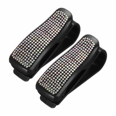 Imagem de HARFINGTON Suporte de óculos de sol para carro com strass brilhante, 2 peças, clipe de óculos de sol, suporte para mulheres e homens, acessórios para viseira automática, peças de bilhete de recibo
