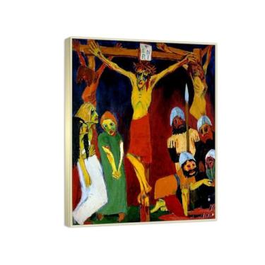 Imagem de RYLJCZ Pinturas famosas abstratas. Pôsteres e impressões de arte de Emil Nolde (religião). Reprodução em tela. Quadro decorativo para sala de estar. (30 x 40 cm (11,8 x 15,7 pol)/Molduras de champanhe