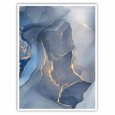 Imagem de Quadro Decorativo Mármore Dourado e Azul 90x60 Sala Quarto Cor da Moldura:Branco