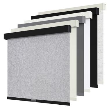 Imagem de SUNOFF Persianas de rolo blackout sem fio para janelas de parada livre, escurecimento de ambiente com sanefa, cortinas de porta de janela de tecido com isolamento térmico para casa, escritório, cinza