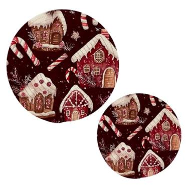 Imagem de Blueangle 2 peças de suporte de panela para trivet de casas de gengibre em aquarela - conjunto de pegadores de panela de tecido redondo - almofadas quentes trançadas de algodão - porta-copos - tapetes