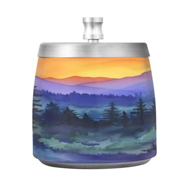 Imagem de SEHANY Cinzeiro Majestic Mountain Peak com tampa para cigarros, à prova de vento, sem fumaça, aço inoxidável, cinzeiros para uso interno e externo, grande, inodoro, para fumantes, decoração de