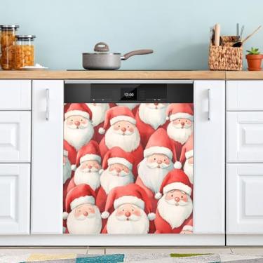 Imagem de ATTX Many Christmas Santa capa magnética para lava-louças 58,4 cm C x 66 cm A decoração da capa da máquina de lavar louça, decalques de armário doméstico eletrodomésticos adesivos #559