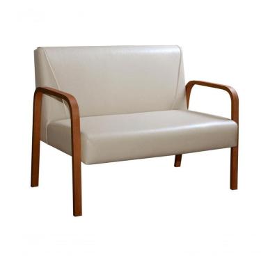 Imagem de Poltrona Namoradeira Anita Decorativa Braço Madeira Moderna Corino Bege 370