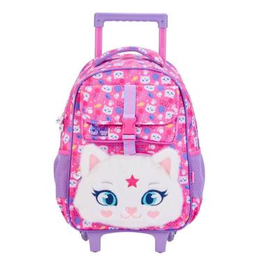 Imagem de Mochila Escolar Rodinha Luxo Gatinha Mia Pelúcia 15930