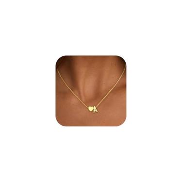Imagem de Treasure Bender Colares com inicial de ouro para mulheres e meninas – Colar com pingente de coração banhado a ouro 18 K, colar delicado de coração minúsculo com letras douradas para mulheres, meninas