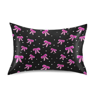 Imagem de SEHANY Capas de almofada de seda com laço rosa para cabelo e pele, capas de almofada de cetim respiráveis macias e refrescantes com fecho de envelope, tamanho king (51 x 66 cm)