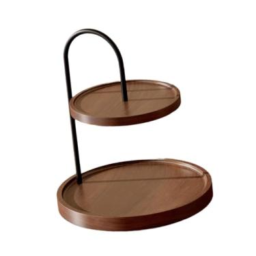 Imagem de MotiveTech Bandeja de servir de madeira com 2 andares, bandeja decorativa estilo fazenda, travessa redonda de vários andares para festas, ideal para de