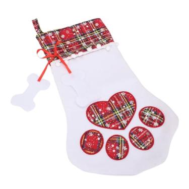 Imagem de SUNGOOYUE Meias de Natal Personalizadas, Fofas Em Formato de pé de Cachorro Tecido Xadrez Meia de Natal Macia Bolsa de Presente de Grande Capacidade para Lareira Pendurada Decoração de (vermelho)