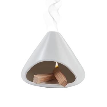 Imagem de AHANDMAKER Queimador de incenso de cerâmica Zongzi em forma de cone com chaminé para meditação, ioga, relaxamento, decoração de altar, presente de aniversário, branco, 13,5 cm