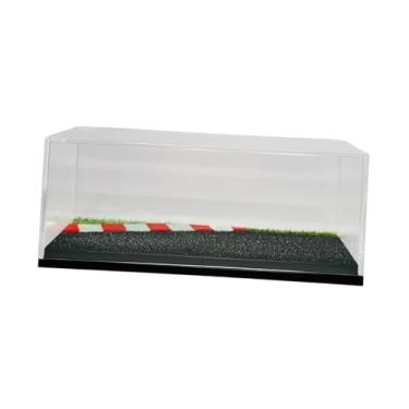 Imagem de menolana Diorama decorativo para miniaturas de veículos em escala 1/64, com cena de estacionamento, pista de corrida e vitrine para carros esportivos.