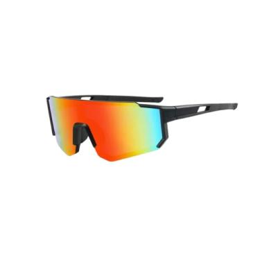 Imagem de Óculos de Sol Esportivo UV400, Design Moderno, Lentes Espelhadas Coloridas, Armação Durável em Policarbonato Proteção Anti-embaçamento, Narigueira Emborrachada (Preto e Laranja)