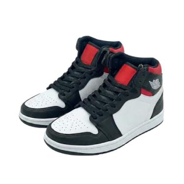 Imagem de Tênis Masculino Estilo Basquete Premium, Cano Alto, Preto e Branco com Detalhes Vermelhos, Design Clássico para Esporte e Casual (Preto-Branco, BR, Adulto, Numérico, 36)