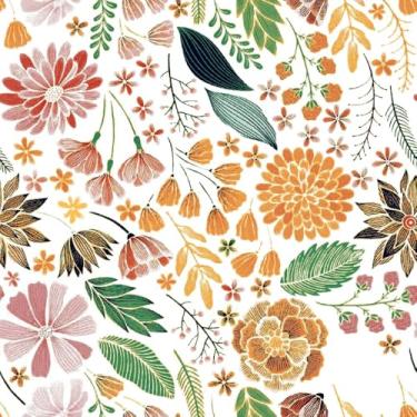 Imagem de COKCOKR Papel de parede floral rosa laranja e folha verde 17,71 "X 300.0 cm papel de parede descascar e colar, papel de contato de textura tecida para quarto, sala de jantar, banheiro, sala de estar
