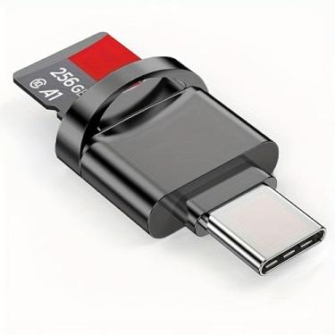 Imagem de 1 adaptador de leitor de cartão micro SD USB-C duplo de metal compacto OTG para telefones Android, tablets, laptops, backup de transferência de fotos, preto