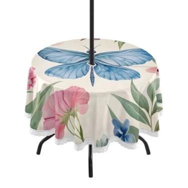 Imagem de CEBUGI Toalha de mesa redonda para uso ao ar livre, libélula, impermeável, com furo Umberlla, capa de mesa lavável para pátio, cozinha, sala de jantar, 152 cm