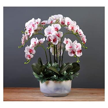 Imagem de LMJYU Arranjo de flores artificiais orquídeas - flores de seda de toque real, orquídeas borboleta artificiais, 59,9 cm de altura, flores falsas phalaenopsis bonsai