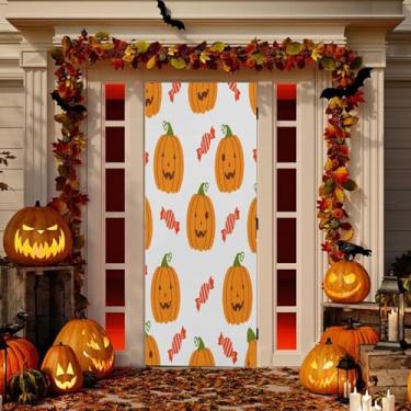 Imagem de Wassud Abóboras e Doces Decoração de Cobertura de Porta Externa Faixa Interior Varanda Decoração de Casa Grande Decoração de Porta da Frente 96 x 98 Polegadas