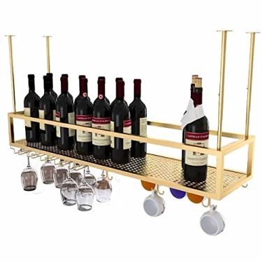 Imagem de Prateleira de teto multifuncional para vinho, altura e largura ajustável, barra de teto de metal, suporte de armazenamento para copos de vinho, para uso comercial e doméstico