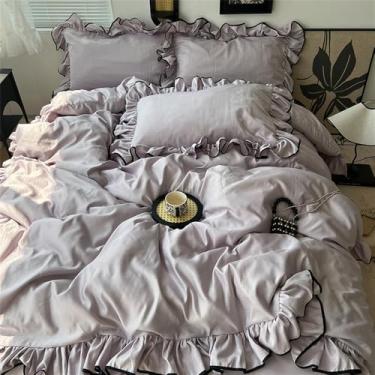 Imagem de XLCZMYL Jogo de cama com babados estilo princesa 3/4 peças amigo da pele, macio, sedoso, sensação fresca, conjunto de lençol de cama, cor 8, solteiro 150 x 200 3 peças