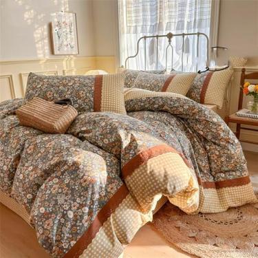 Imagem de XLCZMYL Conjunto de capa de edredom floral com 3 peças, sem enchimento, sem enchimento, roupa de cama para meninas, solteiro, tamanho Queen, 01, 150 x 210 cm, 3 peças