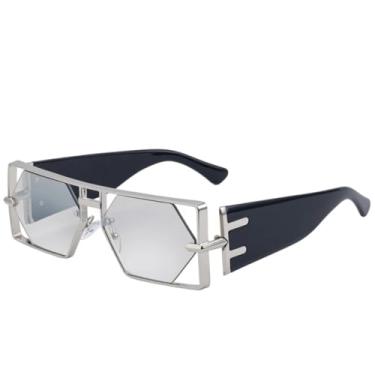 Imagem de JRLLFD Óculos de sol femininos vazados, estilo cyberpunk, luxuosos, para dirigir ao ar livre, UV400 (preto e prata)