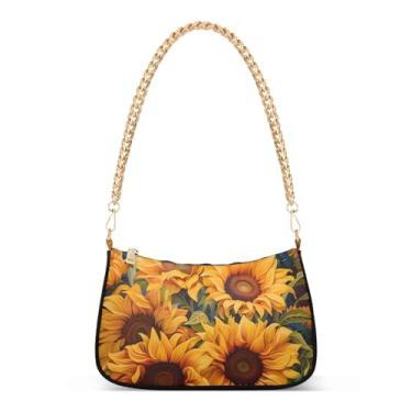 Imagem de CEBUGI Bolsas transversais femininas bolsa de ombro bolsa de mão de girassol elegante bolsa clutch com alça de corrente