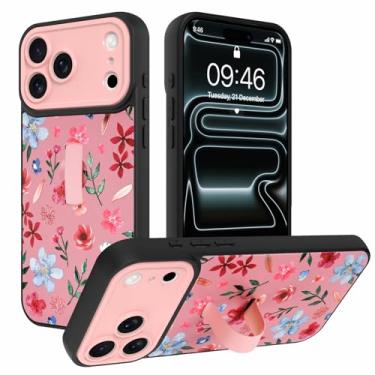 Imagem de AIGOMARA Capa para iPhone 17 Pro Max com alça de dedo com suporte de flor colorida estampa floral TPU macio amortecedor rígido de policarbonato traseiro antiqueda à prova de choque capa de suporte