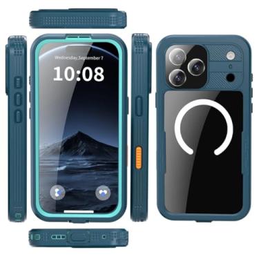 Imagem de SFDSUH Capa para iPhone 17 Pro Max com carregamento sem fio magnético, resistente a impactos e com protetor de lente (para iPhone 17 Pro Max/Azul Grama)