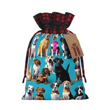 Imagem de SKKNT Muitos padrões de beagle impressão de cordão de Natal saco reutilizável para presente com aniversários de Natal sacos de embrulho